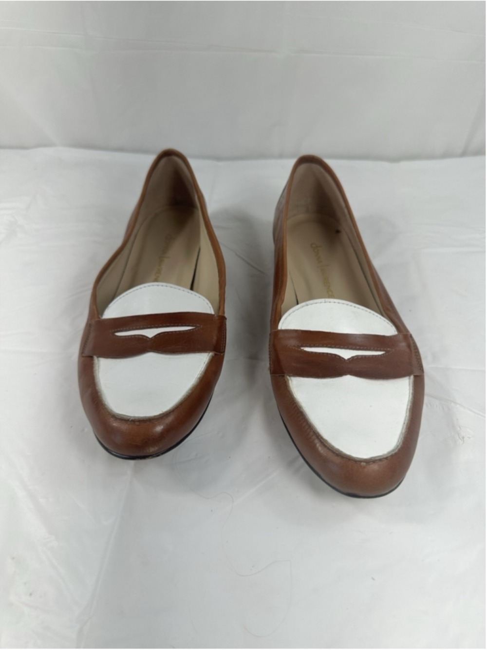 Donna Lawrence leather Brown cream penny loafer Size 9M Brazil almond toe